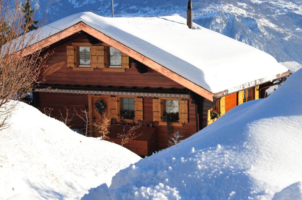 SavièseChalet Mon Rêve的积雪覆盖的房屋