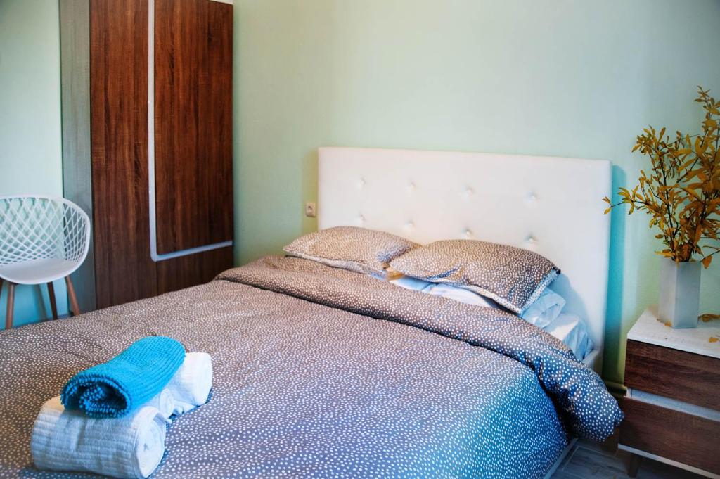 DorothéaSWEET HOME, LOUTRA POZAR的一间卧室配有一张床,床上有毛巾