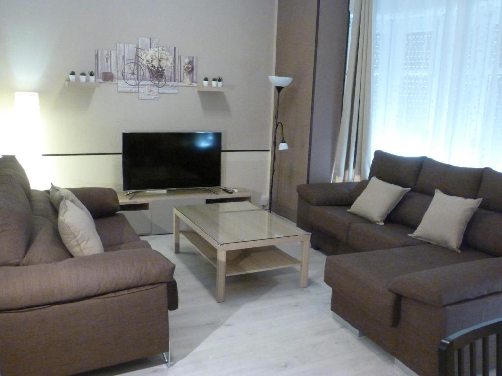 瓦伦西亚图里亚公寓的客厅配有2张沙发和1台平面电视