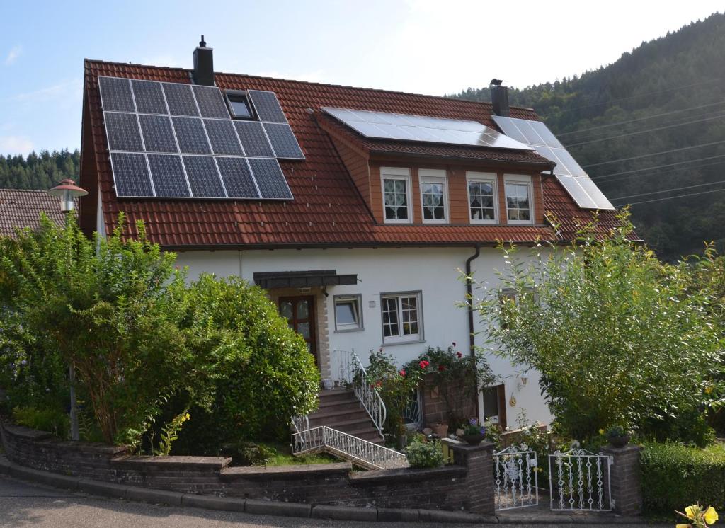 瓦森巴赫Ferienwohnung Klock的屋顶上设有太阳能电池板的房子