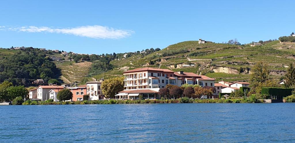 孔德里约美岸酒店的湖畔小山上的一群房子