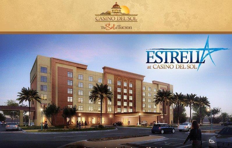 土桑Estrella At Casino Del Sol的进入酒店入口的 ⁇ 染