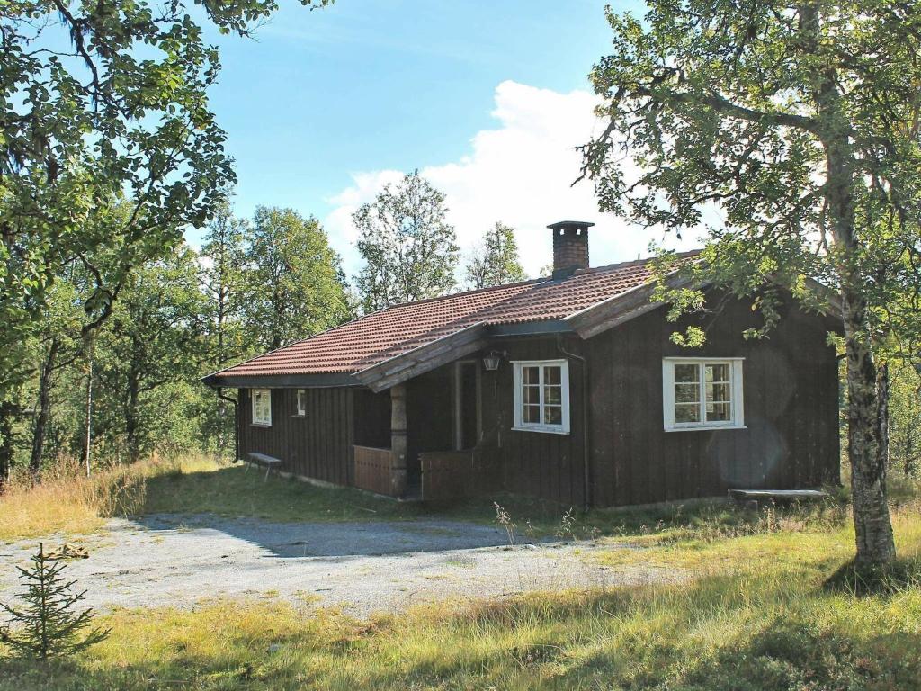 内斯比恩Three-Bedroom Holiday home in Nesbyen的田野中间的小木房子