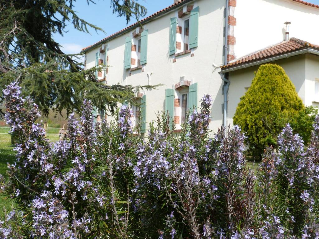 Pinel-Hauterive加托涅住宿加早餐酒店的前面有紫色花的房屋