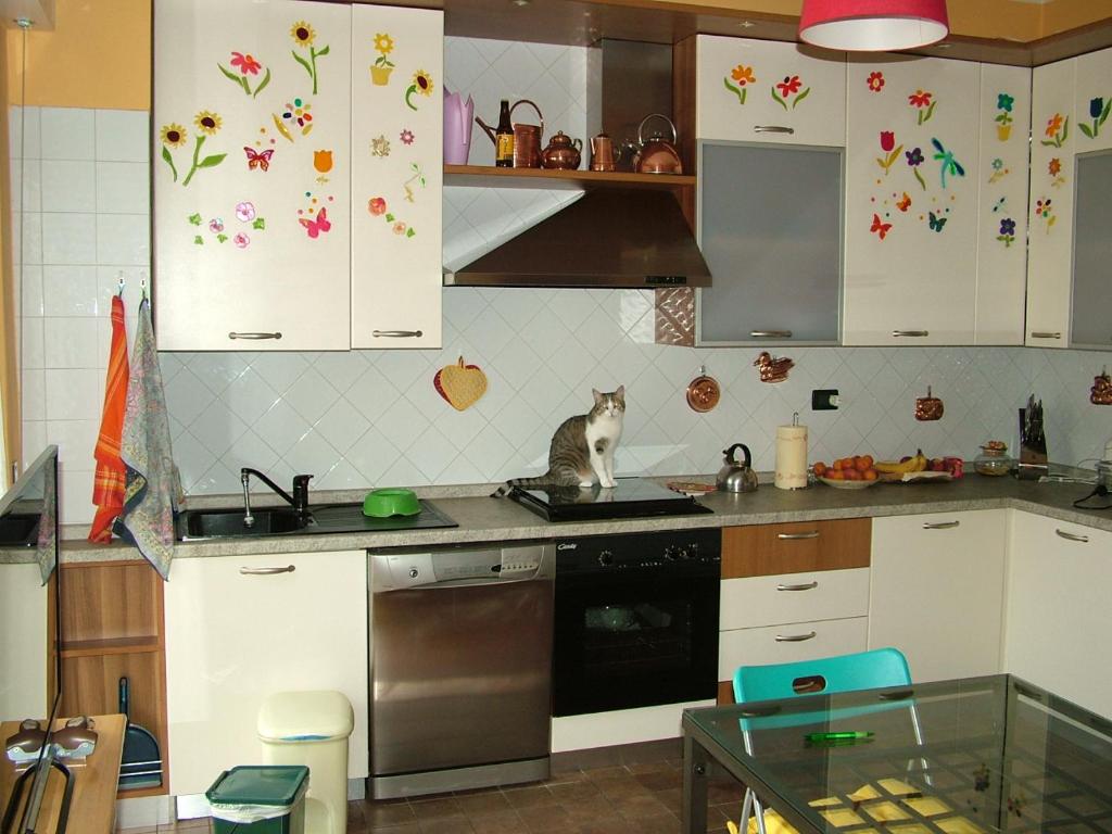 布雷西亚Casa Amadi 2 - La tua casa lontano da casa的厨房的柜台上摆放着猫