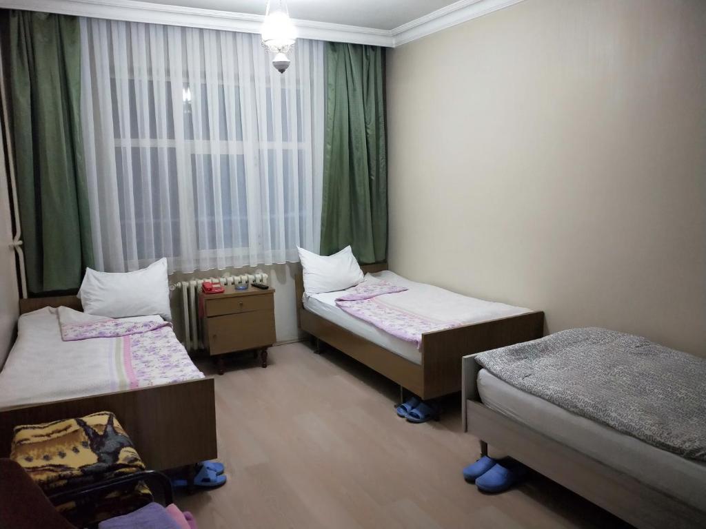 埃尔祖鲁姆OTEL ÇINAR的小房间设有两张床和窗户
