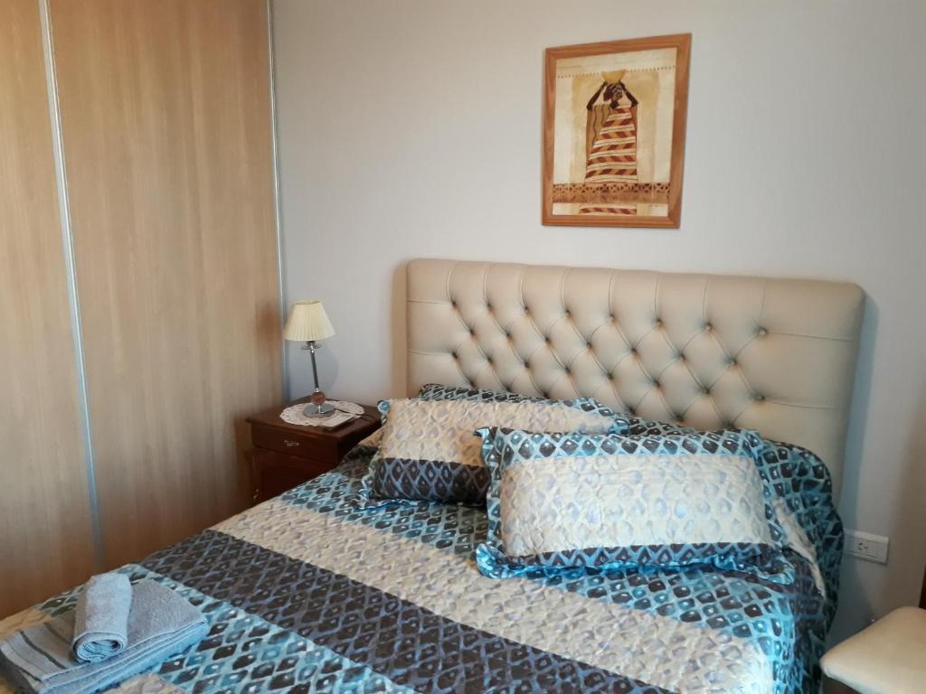 里奥夸尔托CALIDO-Departamento 1 dormitorio amueblado excelente ubicacion的床上有2个枕头
