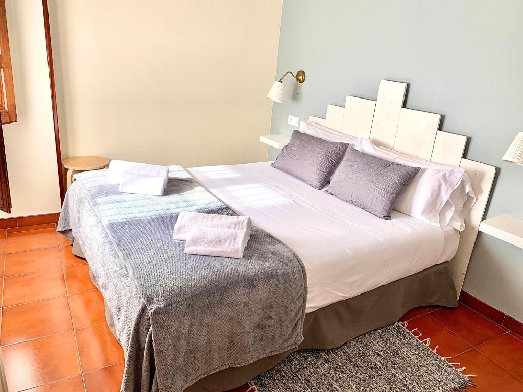 坎德拉里奥Hotel Rural Tia Margot的一间卧室配有一张大床和两个枕头