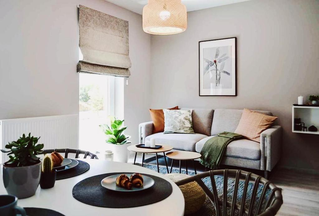 阿尔巴尤利亚Vila White Tulip的客厅配有沙发和桌子
