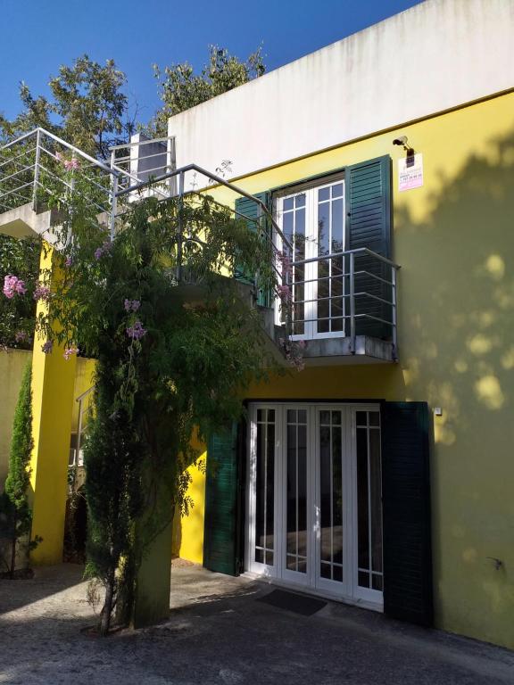 阿马兰特Casa Amarante Porto的黄色的建筑,设有门和阳台
