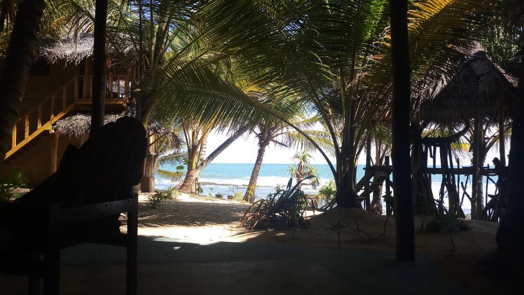 坦加拉The Alpha Monkey hotel & Tree house的享有棕榈树海滩和大海的景色