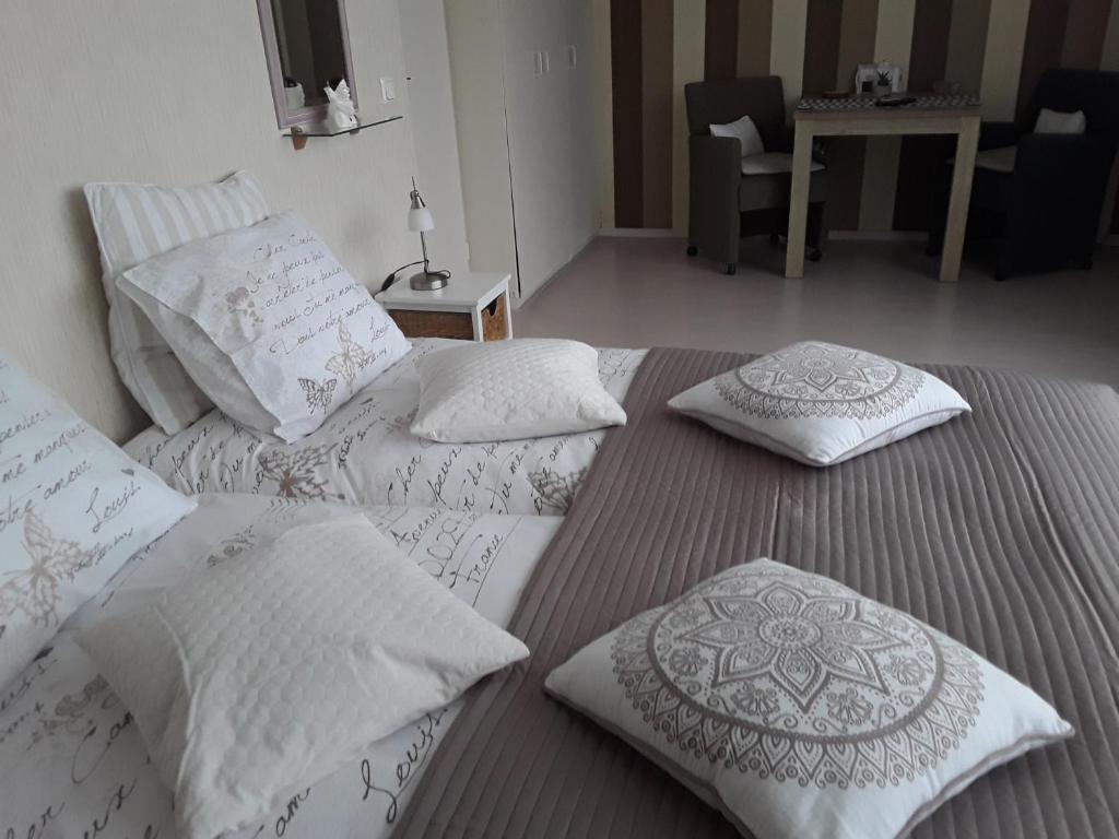 斯哈亨De Spiegel的客房内的两张床和枕头