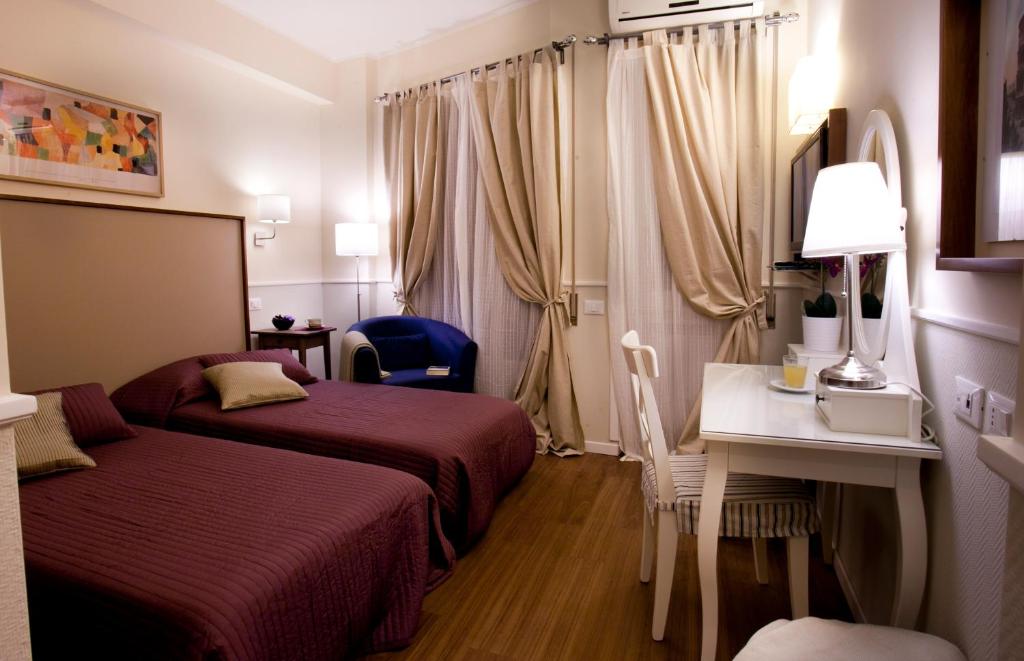 罗马Colfelice Rooms的酒店客房配有两张床和一张书桌