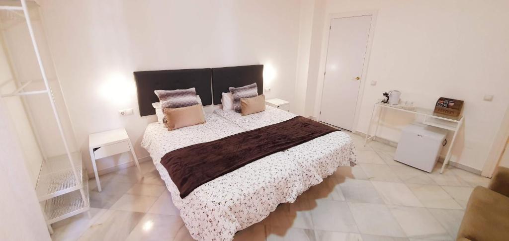 马拉加Fan Rooms Duquesa的一间卧室配有一张大床和枕头