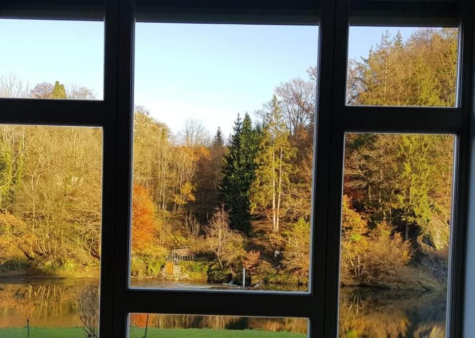 布永Aux bains de la Semois的窗户享有湖景