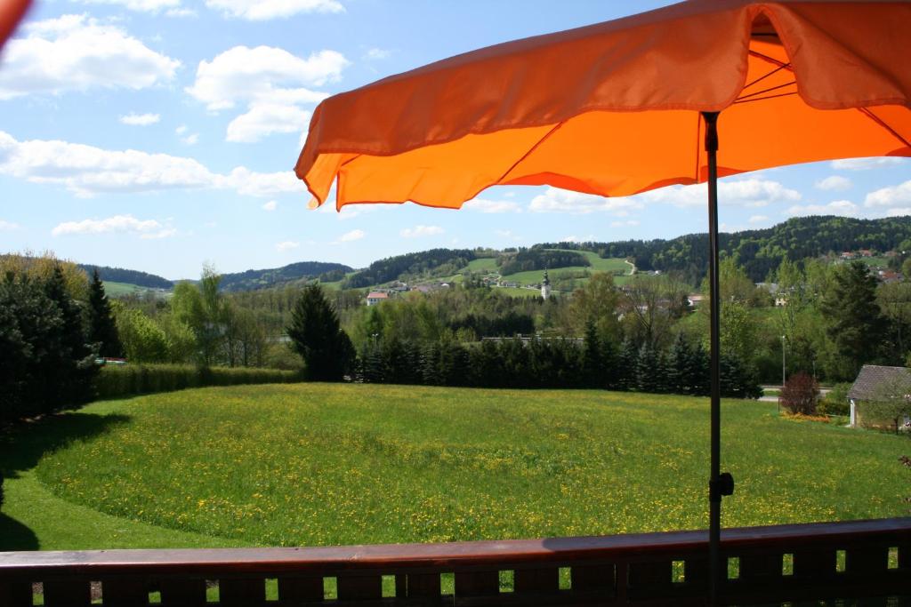 穆赫克雷斯的艾根Haus Christine Aigen-Schlägl - Große Mühl的绿地顶上的橙色伞