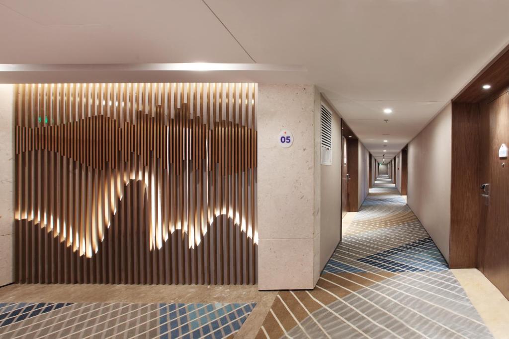 桂林桂林中心智选假日酒店 (赠送欢迎软饮)的走廊上设有设计图案的墙壁