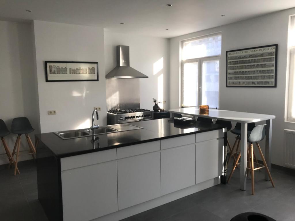 布鲁塞尔New apartment in Brussels house的厨房配有水槽和台面