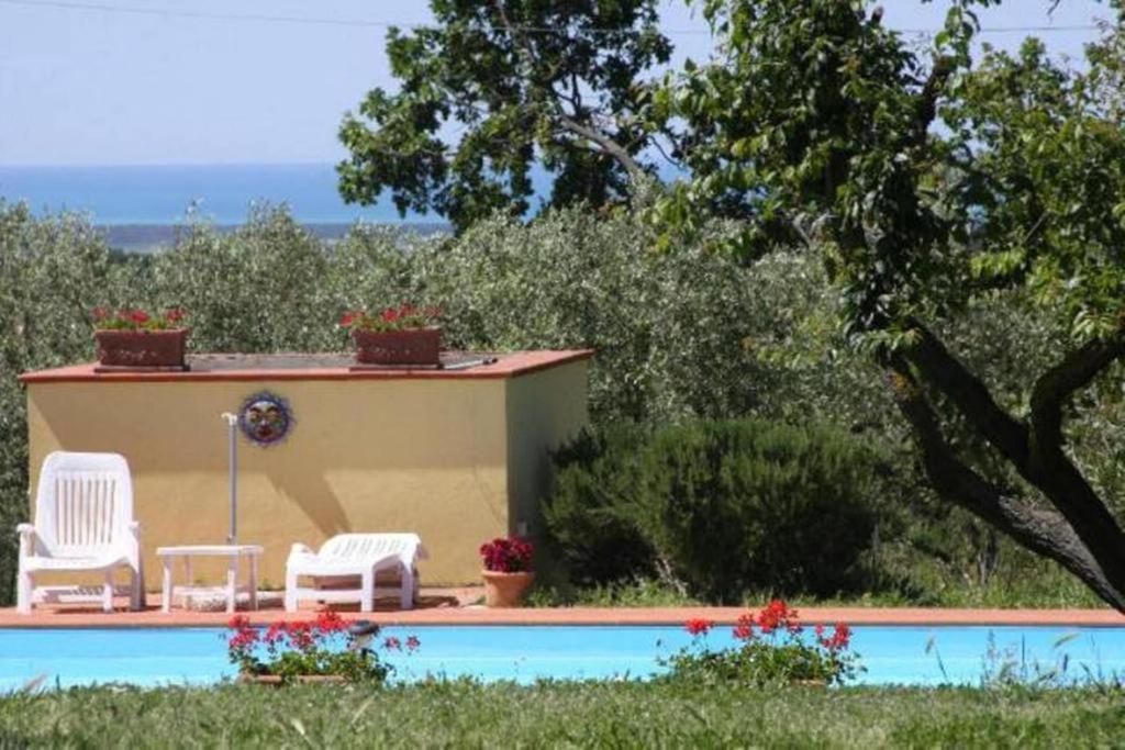 蒙泰斯库达伊奥Vigna Lontana的一个带两把椅子的游泳池以及一座房子