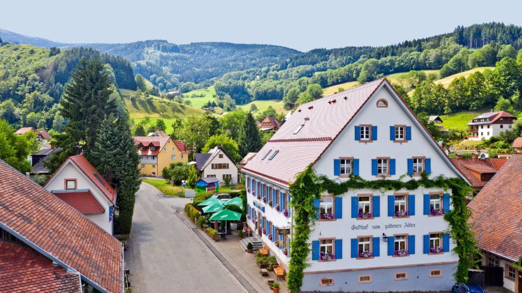 奥贝里德Goldener Adler Oberried - Hotel & Appartements的享有山区小镇的空中景色