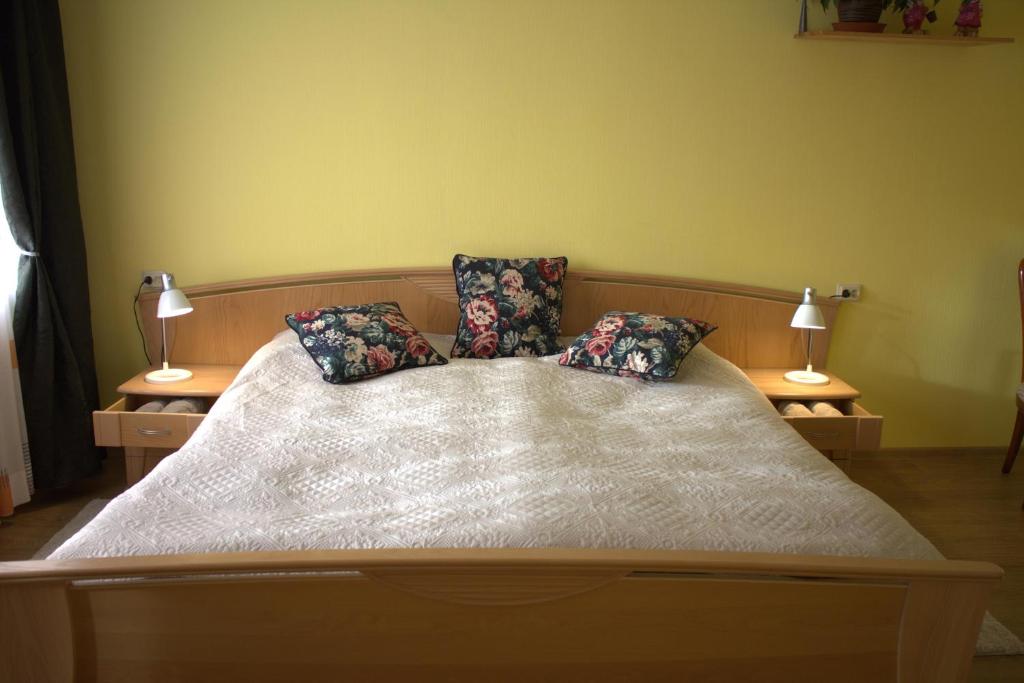 马多纳Brīvdienu dzīvoklis的卧室内的一张带两个枕头的床