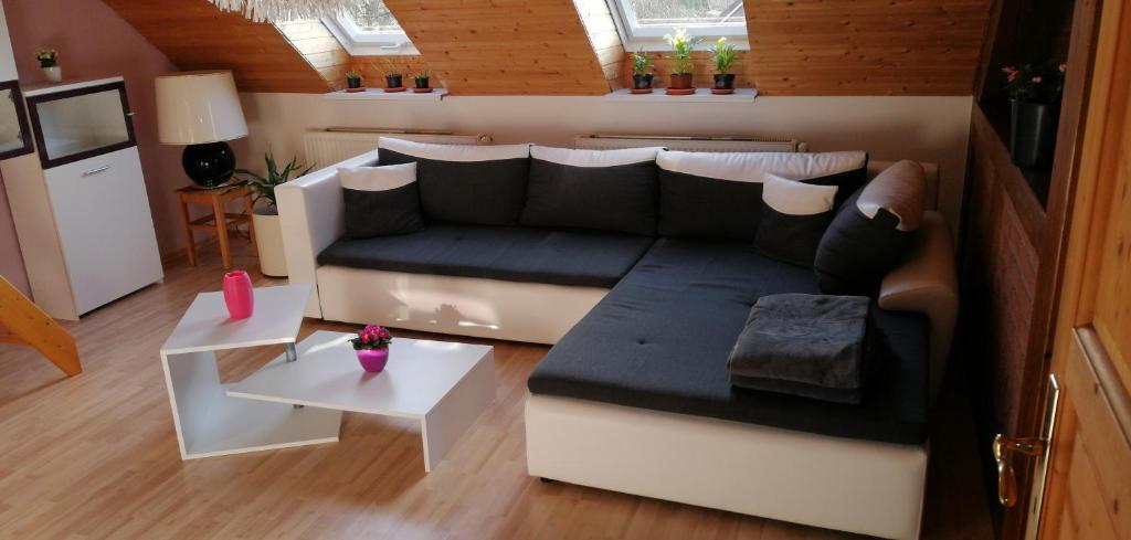 NienhagenWohnung Auerand的客厅配有黑白沙发