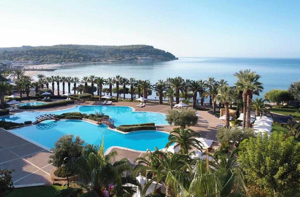 撒尼海滩撒尼海滩酒店的享有棕榈树和海洋度假村的空中景致