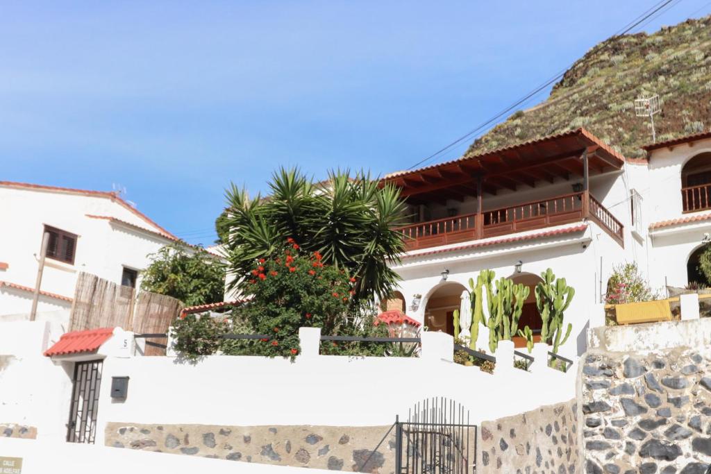 阿格特Casa Pepa Agaete的白色房子,有草屋顶