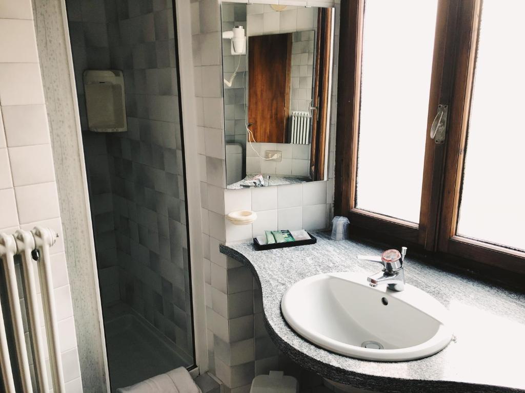 多莫多索拉皮埃蒙特斯奥拉宾馆的一间带水槽和淋浴的浴室