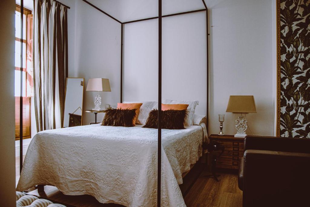 阿尔莫纳斯特尔拉雷亚尔HOTEL LUZ ALMONASTER的一间卧室配有一张大床和大镜子
