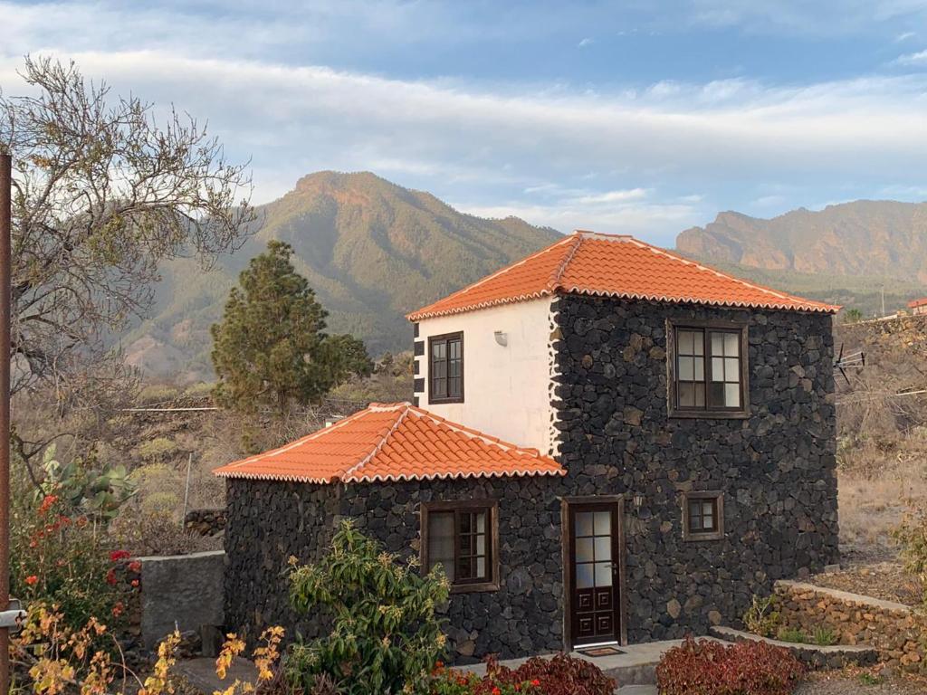 埃尔帕索Casa Antigua的一座石头房子,拥有橙色的瓷砖屋顶
