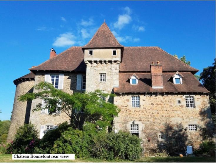 里摩日Chateau de Grand Bonnefont的一座大型砖砌建筑,顶部有屋顶