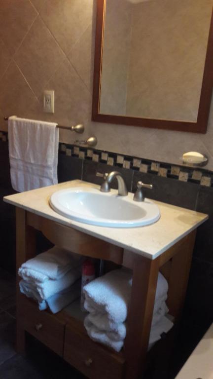 圣卡洛斯-德巴里洛切Departamento Victoria Bariloche的浴室配有盥洗盆、镜子和毛巾