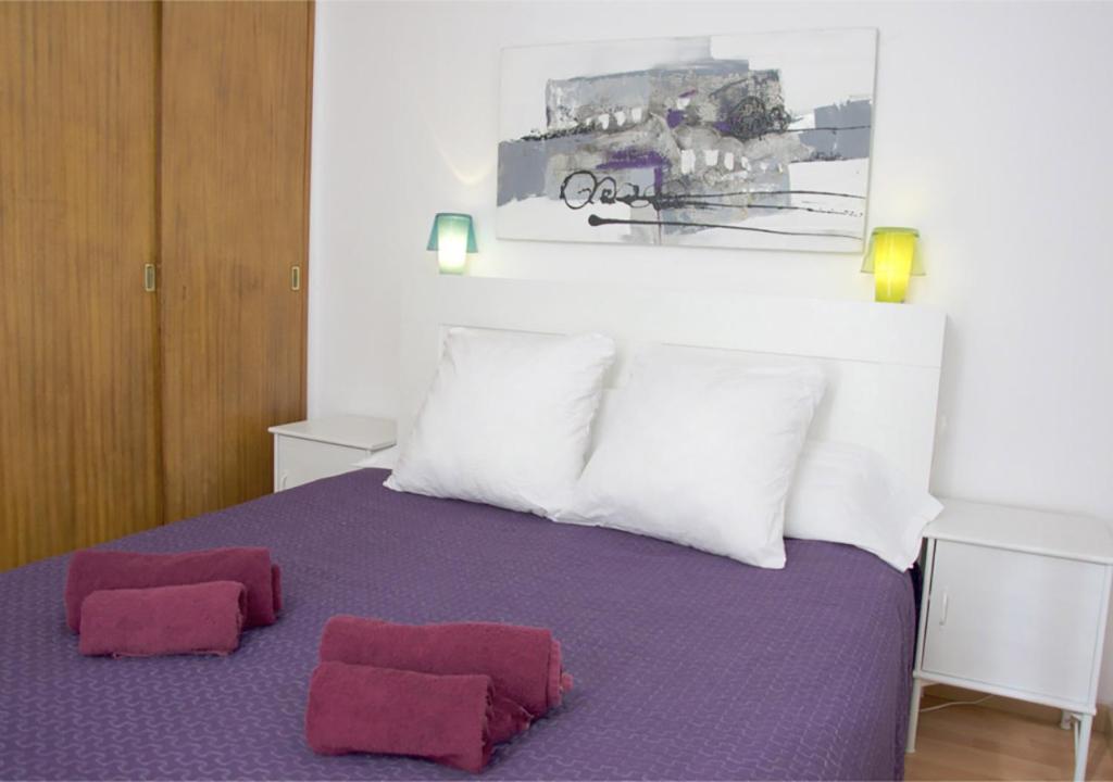 巴塞罗那卡尔德欧雷萨公寓的一间卧室配有一张带两个红色枕头的床