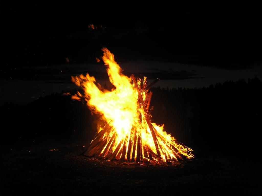 NüpliPohlametsa Holiday House的 ⁇ 火在晚上点燃