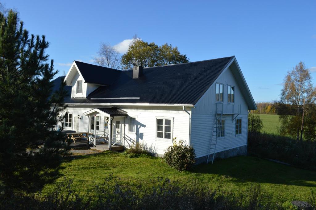 ÖverhörnäsHögsnäsgården的黑色屋顶的白色房子