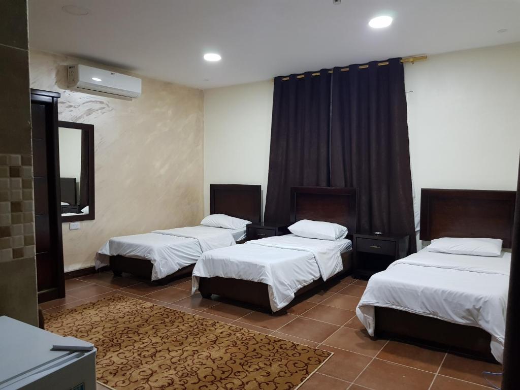 安曼Siveen Hotel的酒店客房设有三张床和电视。