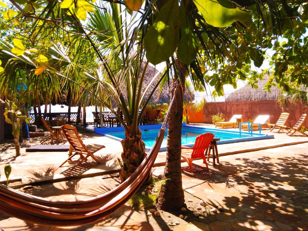 拉斯彭尼塔斯El Belga Loco的度假村前的吊床,带游泳池
