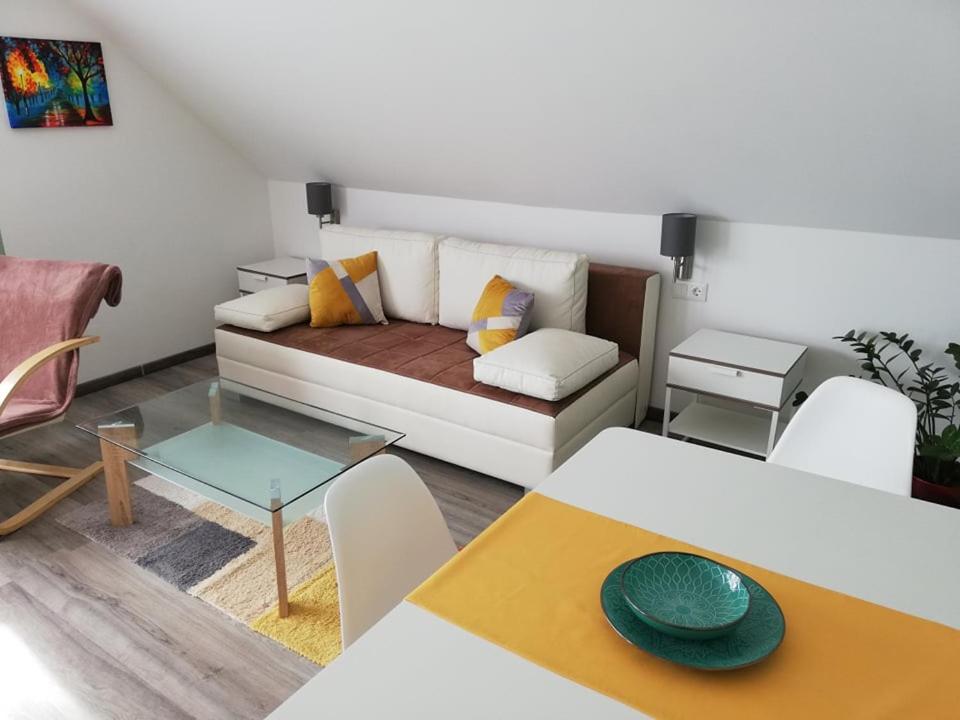 赫维兹Éva Apartman的客厅配有沙发和桌子