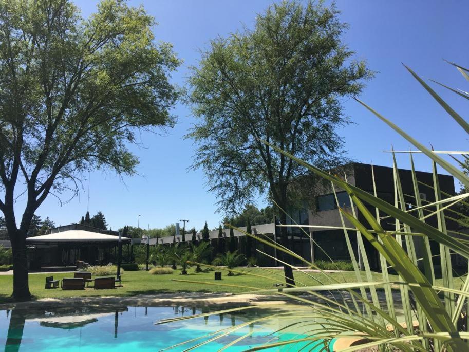 奇维尔科伊Hotel Tomaso的享有树木公园和建筑的景色