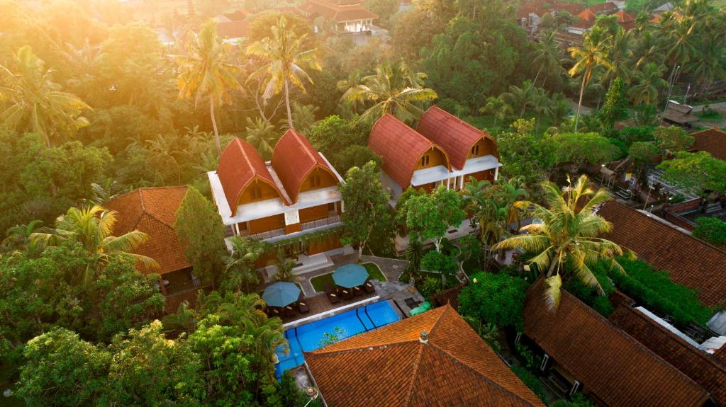 乌布古农梅尔塔简易别墅酒店的棕榈树度假村的空中景致