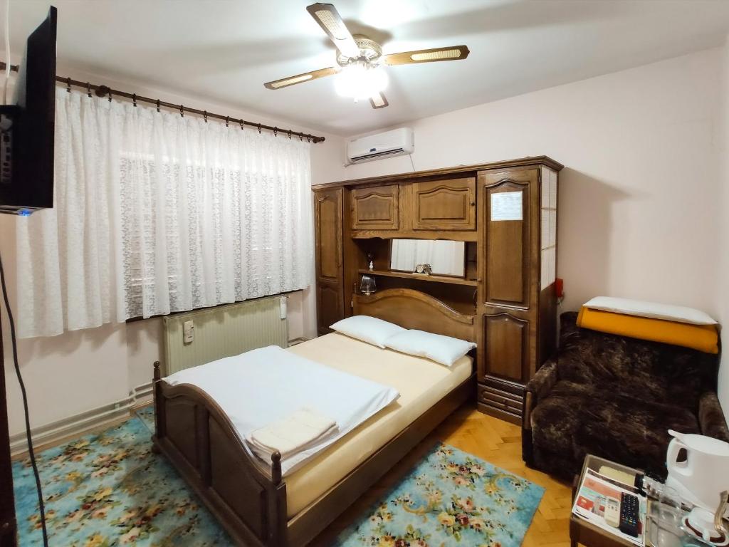 BačPansion Jakić的一间卧室配有一张床和一个梳妆台