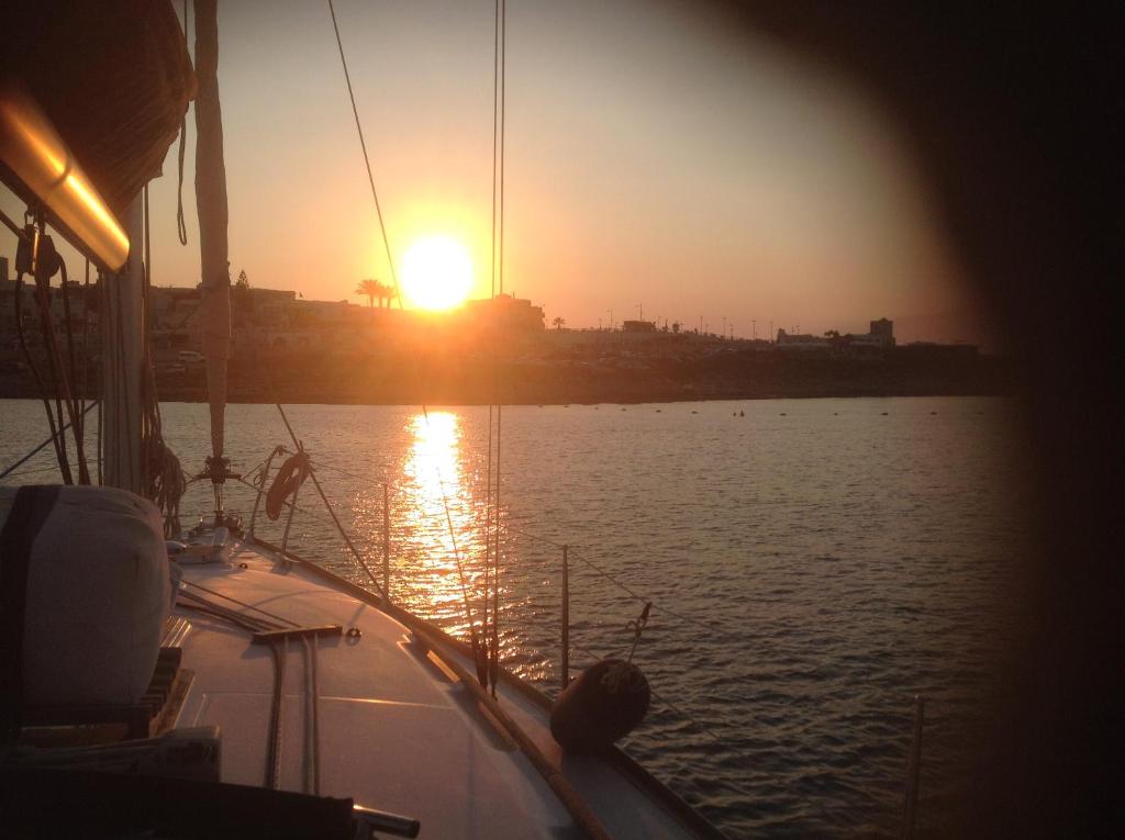 姆西达University Area Msida的水中的小船,背面是日落