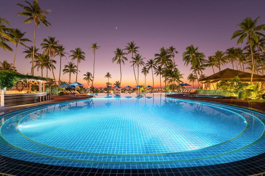 内维桑艾斯卡拉度假村的一座棕榈树环绕的大型游泳池