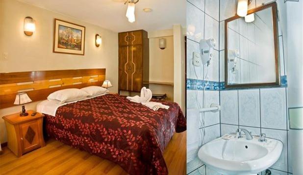 胡利亚卡Hostal Ameron的酒店客房设有床和水槽