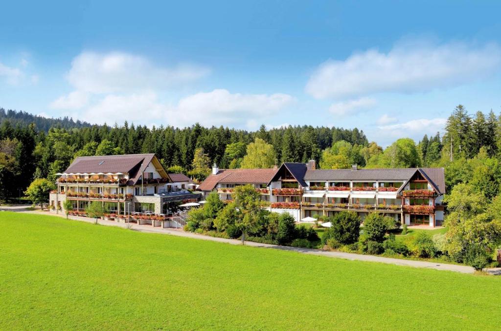 弗罗伊登施塔特格鲁纳森林酒店的享有绿色田野的度假村的空中景致