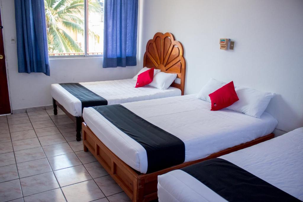 锡瓦塔塔内霍Hotel Adelita的酒店客房设有两张床和窗户。