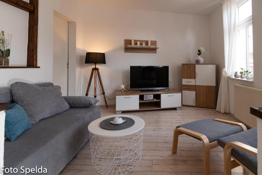 塔巴尔茨Tom´s Ferienappartements的带沙发和电视的客厅