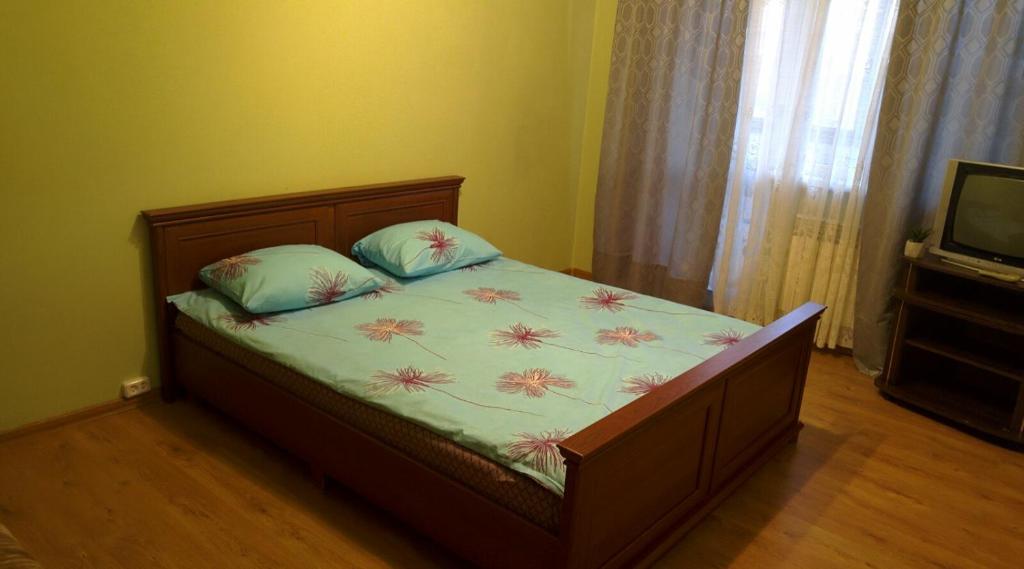 哈尔科夫Уютная квартира рядом с метpo Холодная гора的一间卧室配有一张床和电视