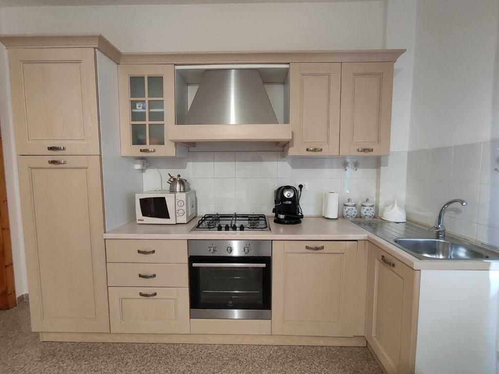 卡拉古诺内Apartment Stella Maris的厨房配有水槽和炉灶 顶部烤箱